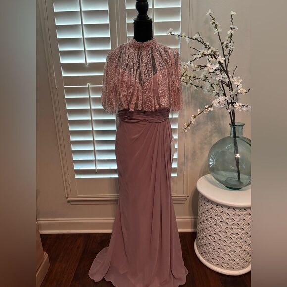 Mac Duggal 20467 evening gown in Rose with cape size 8 NWT - Picture 4 of 12
